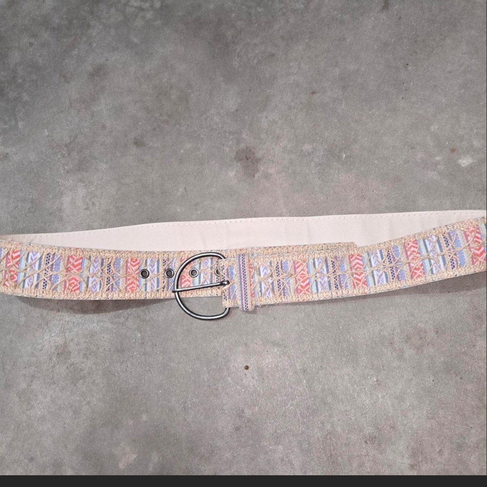 Source Unknown Woven Aztec Belt in Beige with Pastel Accents